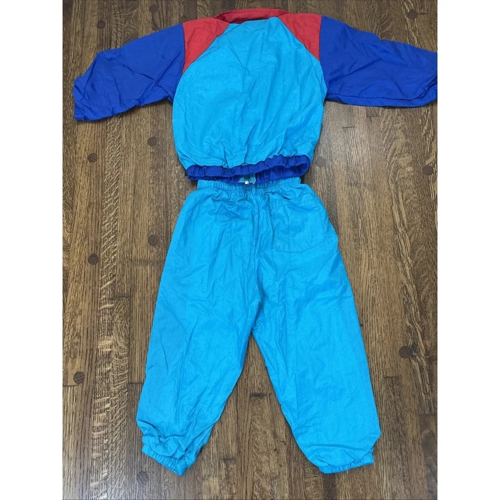 vintage toddler track suit windsuit  1990s 24 month Teal Red Blue